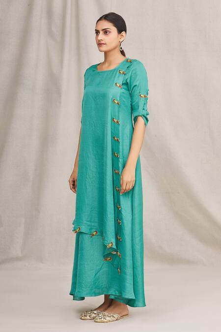 Buy_Zeel Doshi_Green Embroidered Layered Tunic _Online_at_Aza_Fashions