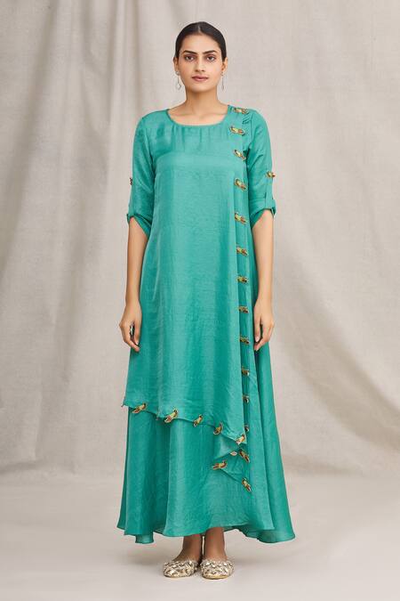 Shop_Zeel Doshi_Green Embroidered Layered Tunic _Online_at_Aza_Fashions