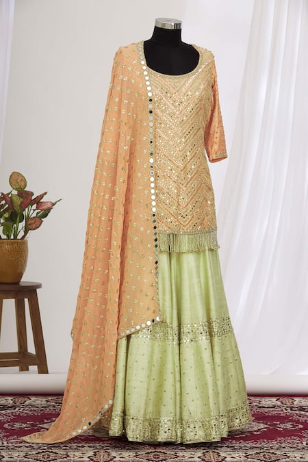 Abhinav Mishra Peach Embroidered Kurta And Sharara Set