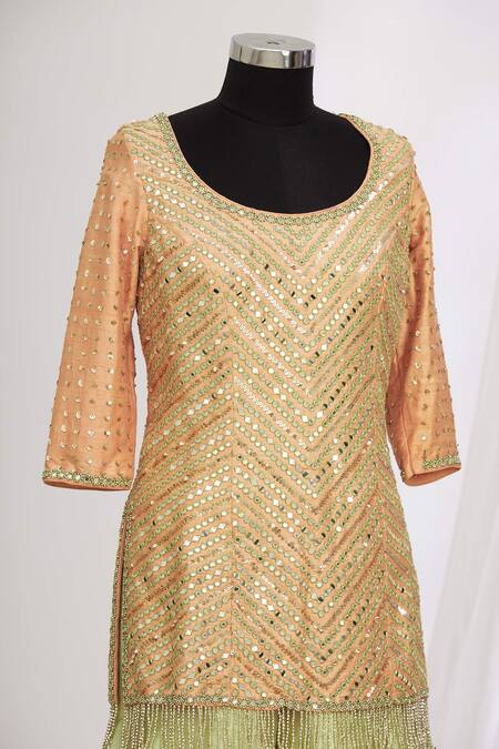 Buy Abhinav Mishra Peach Embroidered Kurta And Sharara Set Online at Aza Fashions Buy_Abhinav Mishra_Peach Embroidered Kurta And Sharara Set_Online_at_Aza_Fashions