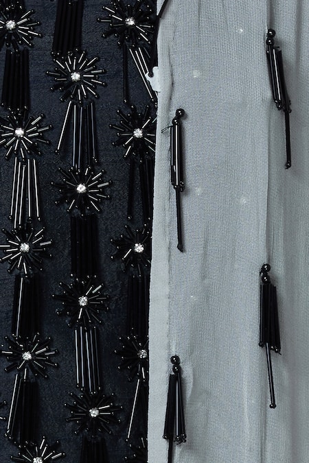 Ariyana By Aza_Black Georgette, Modal, Silk Sequins, Beads Square Embellished Jacket Skirt Set _at_Aza_Fashions