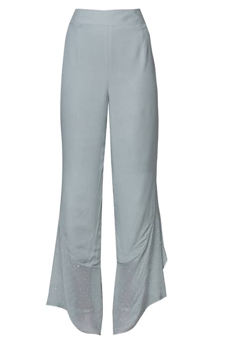 Shop_Aariyana Couture_Grey Georgette, Modal Embroidery High Neck Kurta Set_Online_at_Aza_Fashions