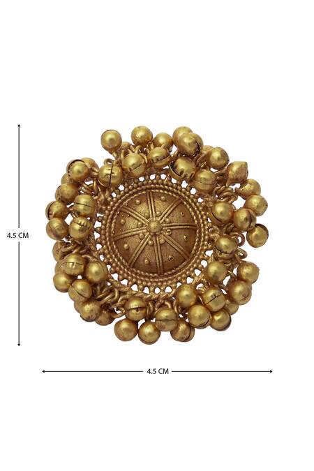 Shop_Moh-Maya By Disha Khatri_Gold Plated Carved Ring_Online_at_Aza_Fashions