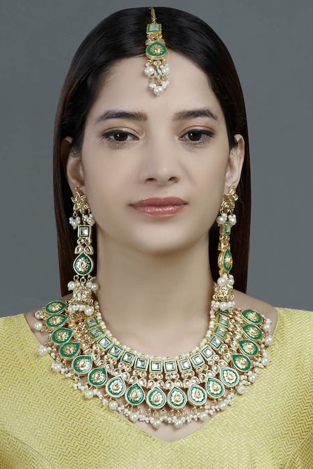 Moh-Maya By Disha Khatri_Blue Metallic Thread, Stones Meenakari Jewellery Set _at_Aza_Fashions