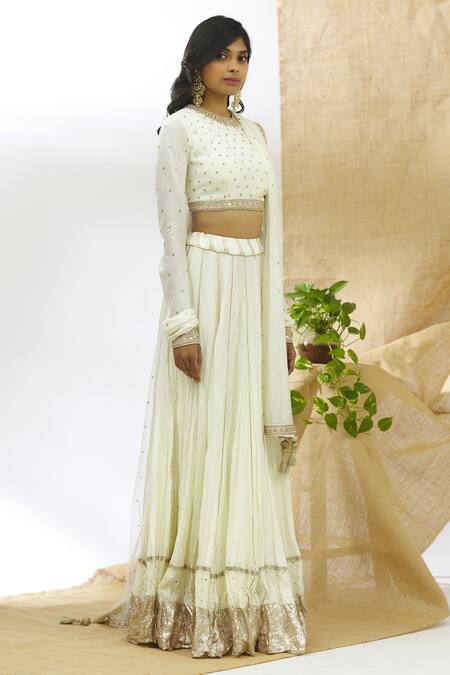 Aariyana Couture_White Silk, Chiffon Sequins Round Neck Embroidered Lehenga Set_Online_at_Aza_Fashions