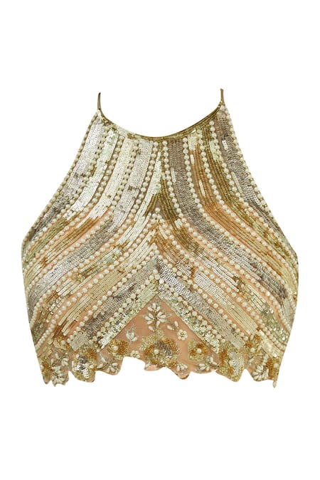 Shop_Rajat & Shraddha_Peach Net Round Embellished Lehenga Saree Set  _Online_at_Aza_Fashions