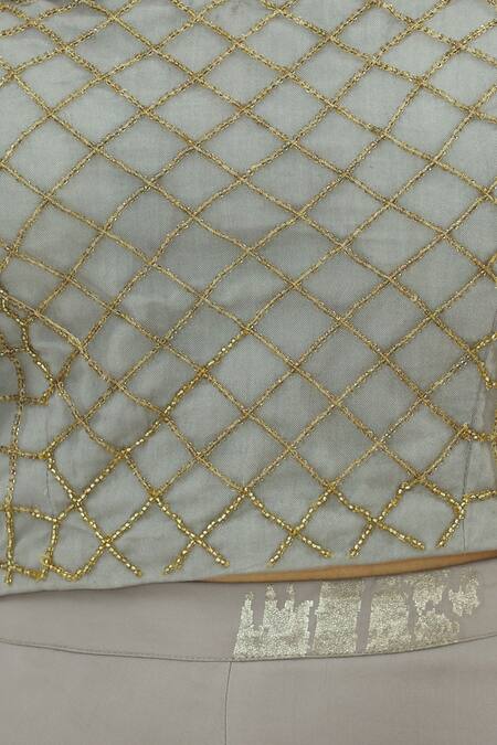 Buy_Ridhi Arora_Grey Satin Asymmetric Printed Lehenga Set_Online_at_Aza_Fashions