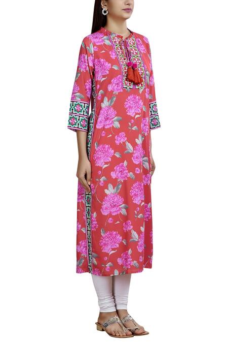 Gopi Vaid_Red Printed Kurta_Online_at_Aza_Fashions