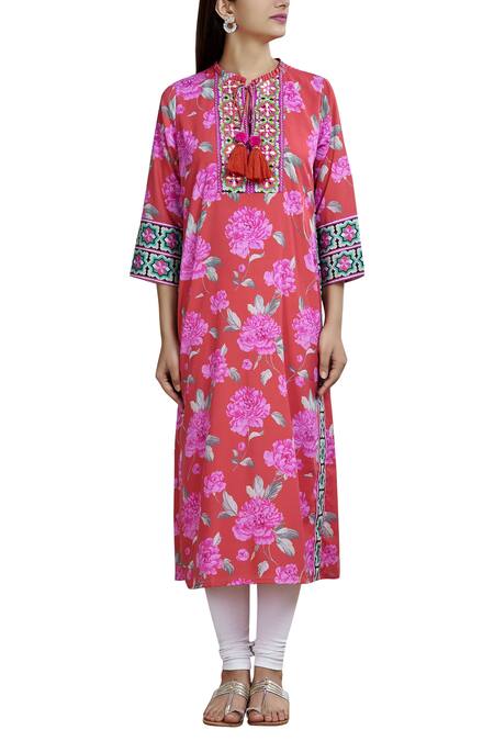 Shop_Gopi Vaid_Red Printed Kurta_Online_at_Aza_Fashions