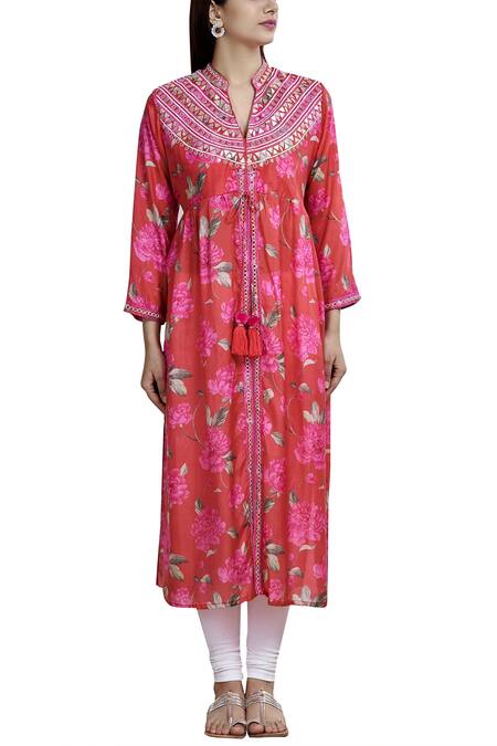 Shop_Gopi Vaid_Red Printed Kurta_Online_at_Aza_Fashions