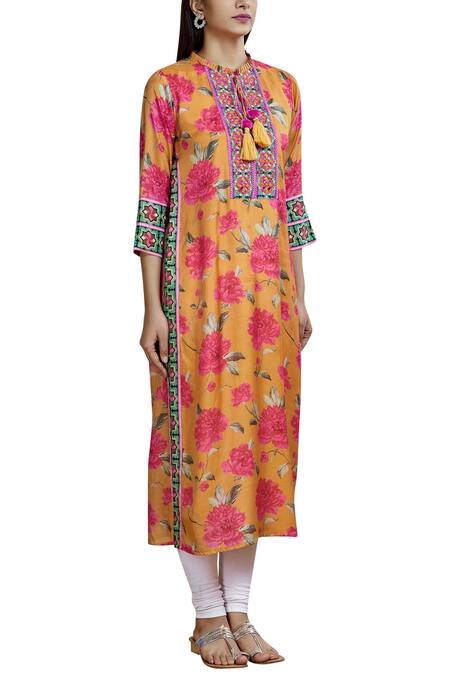 Gopi Vaid_Orange Printed Kurta_Online_at_Aza_Fashions