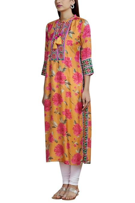 Buy_Gopi Vaid_Orange Printed Kurta_Online_at_Aza_Fashions