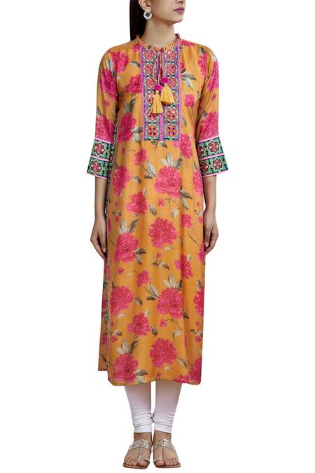 Shop_Gopi Vaid_Orange Printed Kurta_Online_at_Aza_Fashions