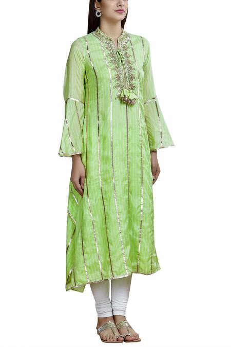 Gopi Vaid_Green Cotton Silk Embellished Kurta_Online_at_Aza_Fashions
