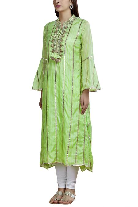 Buy_Gopi Vaid_Green Cotton Silk Embellished Kurta_Online_at_Aza_Fashions