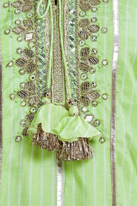 Gopi Vaid_Green Cotton Silk Embellished Kurta_at_Aza_Fashions