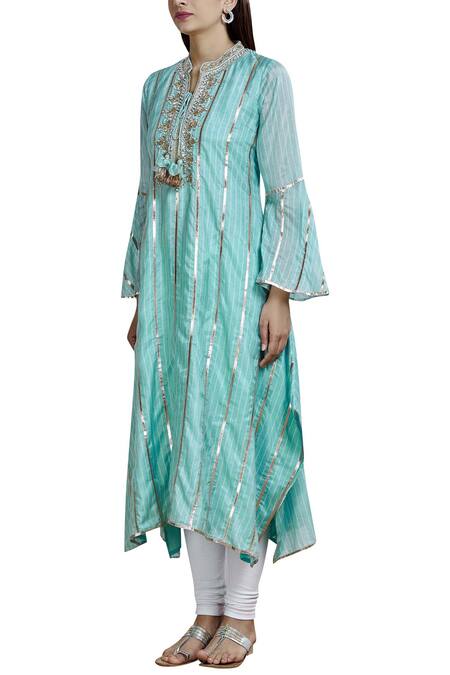 Buy_Gopi Vaid_Blue Cotton Silk Embellished Kurta_Online_at_Aza_Fashions