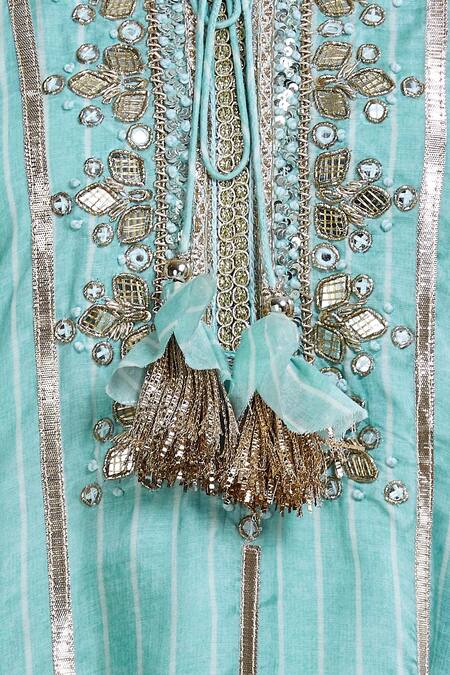 Gopi Vaid_Blue Cotton Silk Embellished Kurta_at_Aza_Fashions