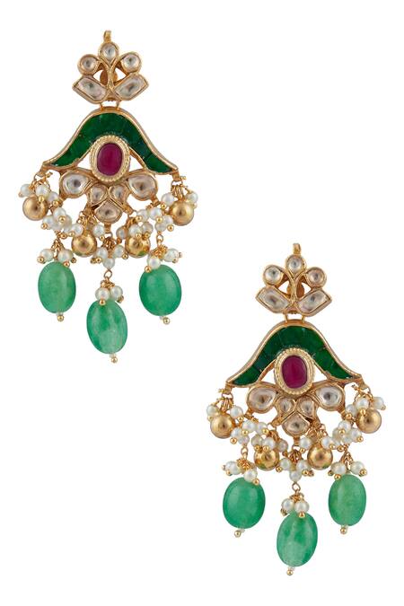 Buy_Moh-Maya by Disha Khatri_Green Pearls, Stones, Gota Patti Kundan Necklace Set _Online_at_Aza_Fashions