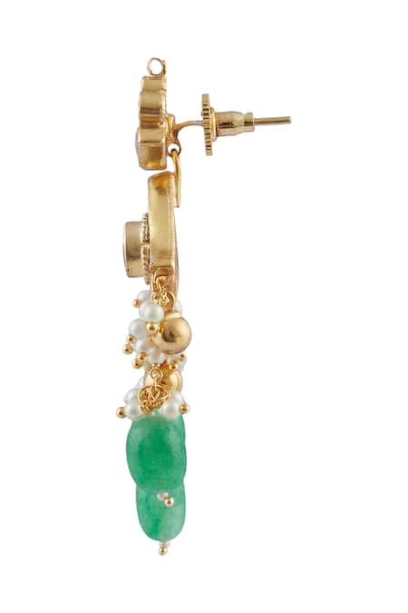 Moh-Maya by Disha Khatri_Green Pearls, Stones, Gota Patti Kundan Necklace Set _at_Aza_Fashions