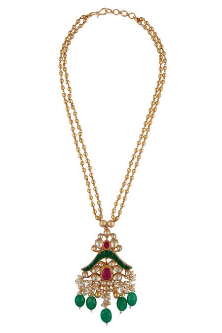 Moh-Maya by Disha Khatri_Green Pearls, Stones, Gota Patti Kundan Necklace Set _Online_at_Aza_Fashions