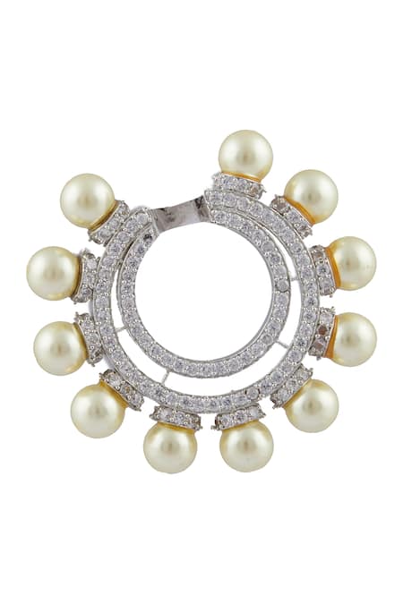 Moh-Maya By Disha Khatri Silver Plated Fabric Flowers, Diamonds Stone Hoop Earrings Online at Aza Fashions Moh-Maya By Disha Khatri_Silver Plated Fabric Flowers, Diamonds Stone Hoop Earrings _Online_at_Aza_Fashions