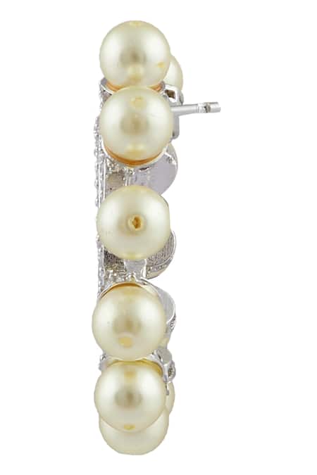 Buy Moh-Maya By Disha Khatri Silver Plated Fabric Flowers, Diamonds Stone Hoop Earrings Online at Aza Fashions Buy_Moh-Maya By Disha Khatri_Silver Plated Fabric Flowers, Diamonds Stone Hoop Earrings _Online_at_Aza_Fashions