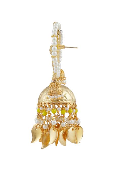 Buy_Moh-Maya By Disha Khatri_Green Pearls, Metallic Thread Meenakari Jhumkas _Online_at_Aza_Fashions