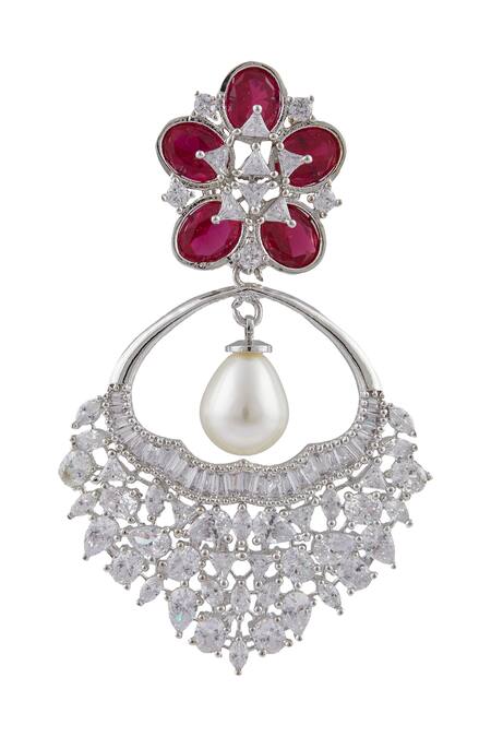 Moh-Maya By Disha Khatri_Silver Plated Crystals, Pearls, Stones Danglers_Online_at_Aza_Fashions