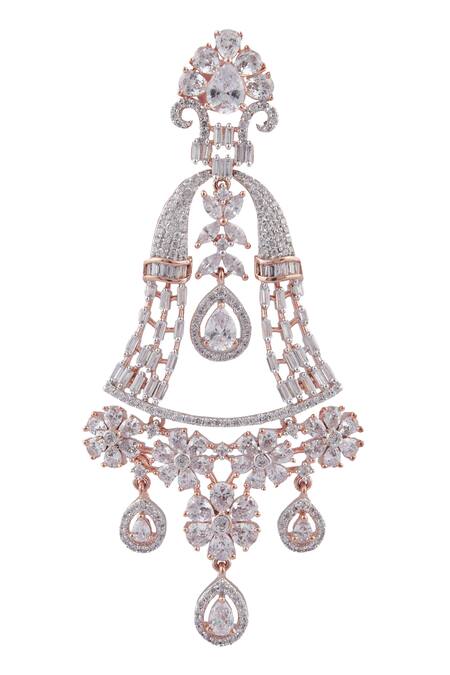 Moh-Maya By Disha Khatri_Gold Plated Faux Diamond Stone Dangler Earrings_Online_at_Aza_Fashions