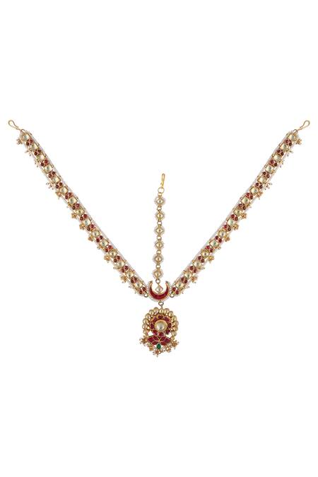 Shop Moh-Maya By Disha Khatri Gold Plated Kundan Mathapatti at Aza Fashions Shop_Moh-Maya By Disha Khatri_Gold Plated Kundan Mathapatti_at_Aza_Fashions
