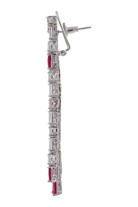 Shop_Moh-Maya By Disha Khatri_Silver Plated Crystals, Stones Long Earrings _Online_at_Aza_Fashions