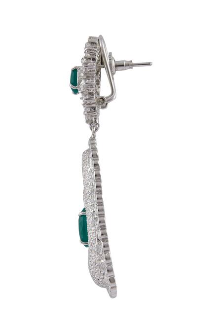 Buy_Moh-Maya By Disha Khatri_Silver Plated Faux Diamond Stone Dangler Earrings_Online_at_Aza_Fashions
