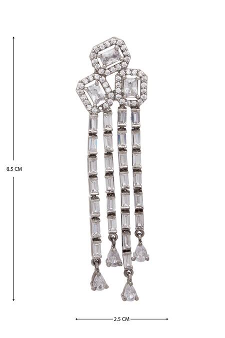 Buy_Nepra By Neha Goel_Silver Plated Stones Crystal Geometric Danglers_Online_at_Aza_Fashions