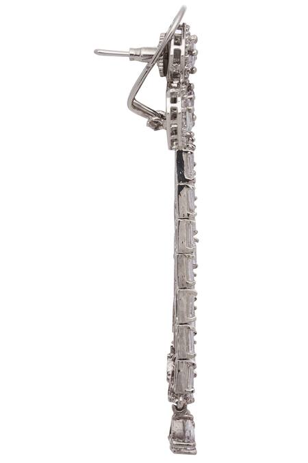 Shop_Nepra By Neha Goel_Silver Plated Stones Crystal Geometric Danglers_Online_at_Aza_Fashions