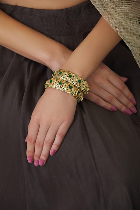 Buy_Moh-Maya By Disha Khatri_Gold Plated Beads, Stones Bangle Set _Online_at_Aza_Fashions