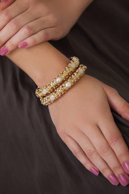 Buy_Moh-Maya By Disha Khatri_Gold Plated Beads Kada Set _Online_at_Aza_Fashions