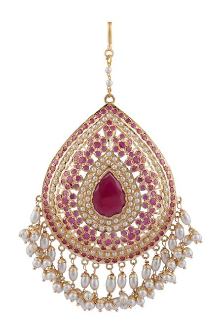 Moh-Maya By Disha Khatri Gold Plated Jadau Stone Earrings With Passa Online at Aza Fashions Moh-Maya By Disha Khatri_Gold Plated Jadau Stone Earrings With Passa_Online_at_Aza_Fashions