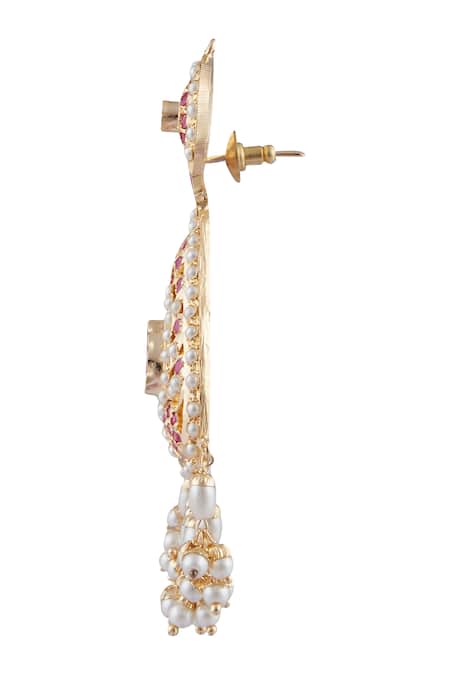 Shop Moh-Maya By Disha Khatri Gold Plated Jadau Stone Earrings With Passa Online at Aza Fashions Shop_Moh-Maya By Disha Khatri_Gold Plated Jadau Stone Earrings With Passa_Online_at_Aza_Fashions