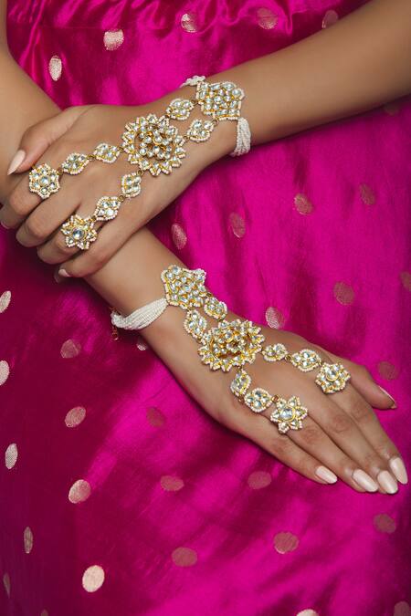 Moh-Maya By Disha Khatri_Gold Plated Kundan Haathphool_Online_at_Aza_Fashions