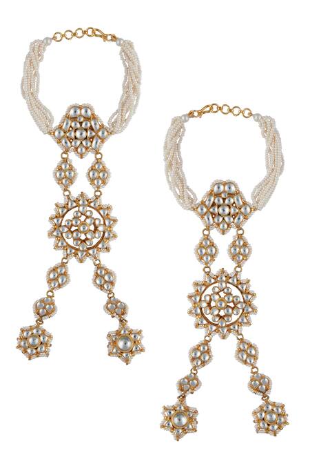 Shop_Moh-Maya By Disha Khatri_Gold Plated Kundan Haathphool_at_Aza_Fashions