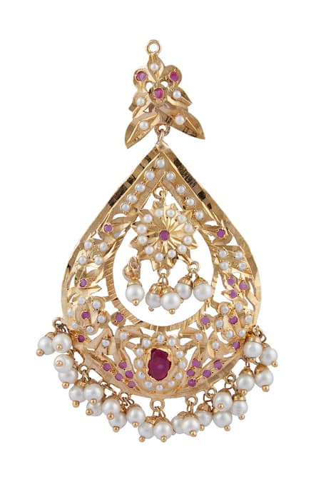 Moh-Maya By Disha Khatri_Gold Plated Beads, Stones Carved Danglers _Online_at_Aza_Fashions