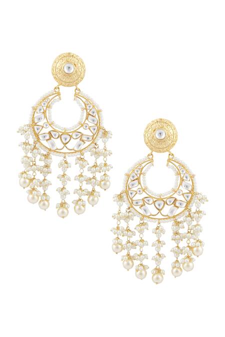 Shop_Moh-Maya By Disha Khatri_Gold Plated Kundan Chandbalis_at_Aza_Fashions