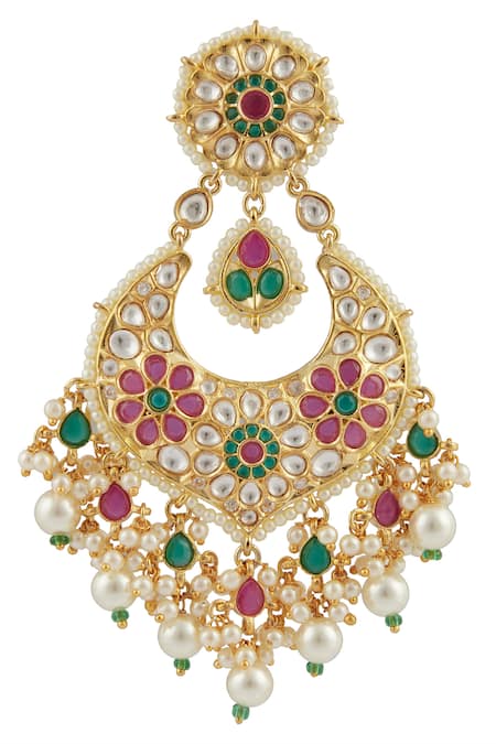 Moh-Maya By Disha Khatri_Gold Plated Beads, Stones Maangtikka Set _Online_at_Aza_Fashions
