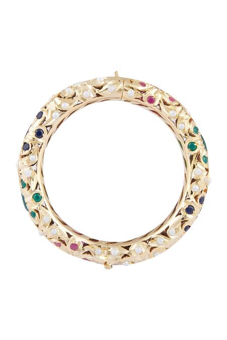 Moh-Maya By Disha Khatri_Gold Plated Beads, Stones Kada Set _Online_at_Aza_Fashions