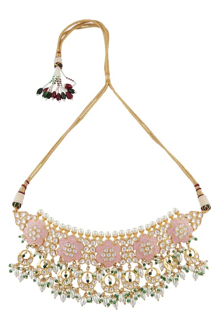 Moh-Maya By Disha Khatri_Gold Plated Beads, Crystals Floral Choker Set _Online_at_Aza_Fashions