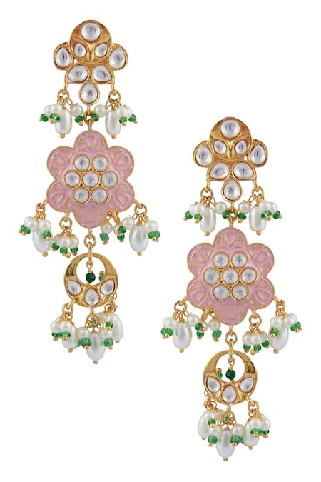 Buy_Moh-Maya By Disha Khatri_Gold Plated Beads, Crystals Floral Choker Set _Online_at_Aza_Fashions