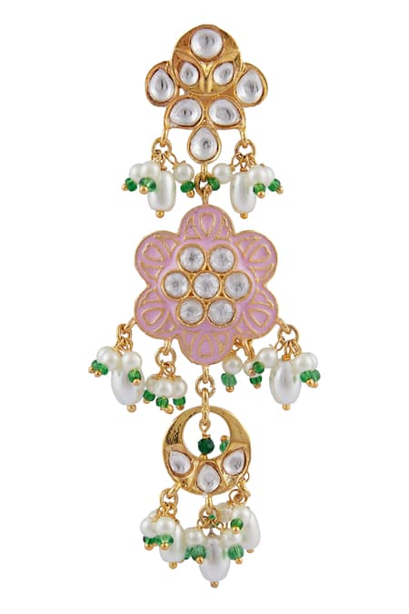 Shop_Moh-Maya By Disha Khatri_Gold Plated Beads, Crystals Floral Choker Set _Online_at_Aza_Fashions