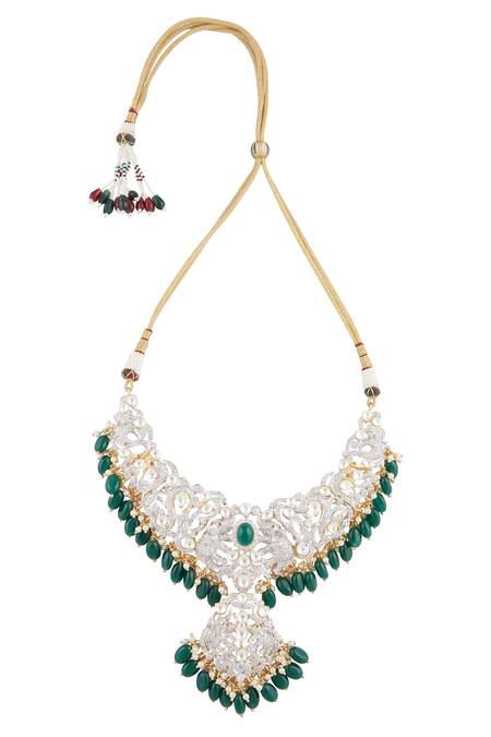 Moh-Maya By Disha Khatri_Gold Plated Crystals, Beads, Stones Choker Set _Online_at_Aza_Fashions