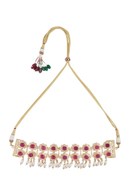 Moh-Maya By Disha Khatri_Gold Plated Beads, Stones Choker Set _Online_at_Aza_Fashions